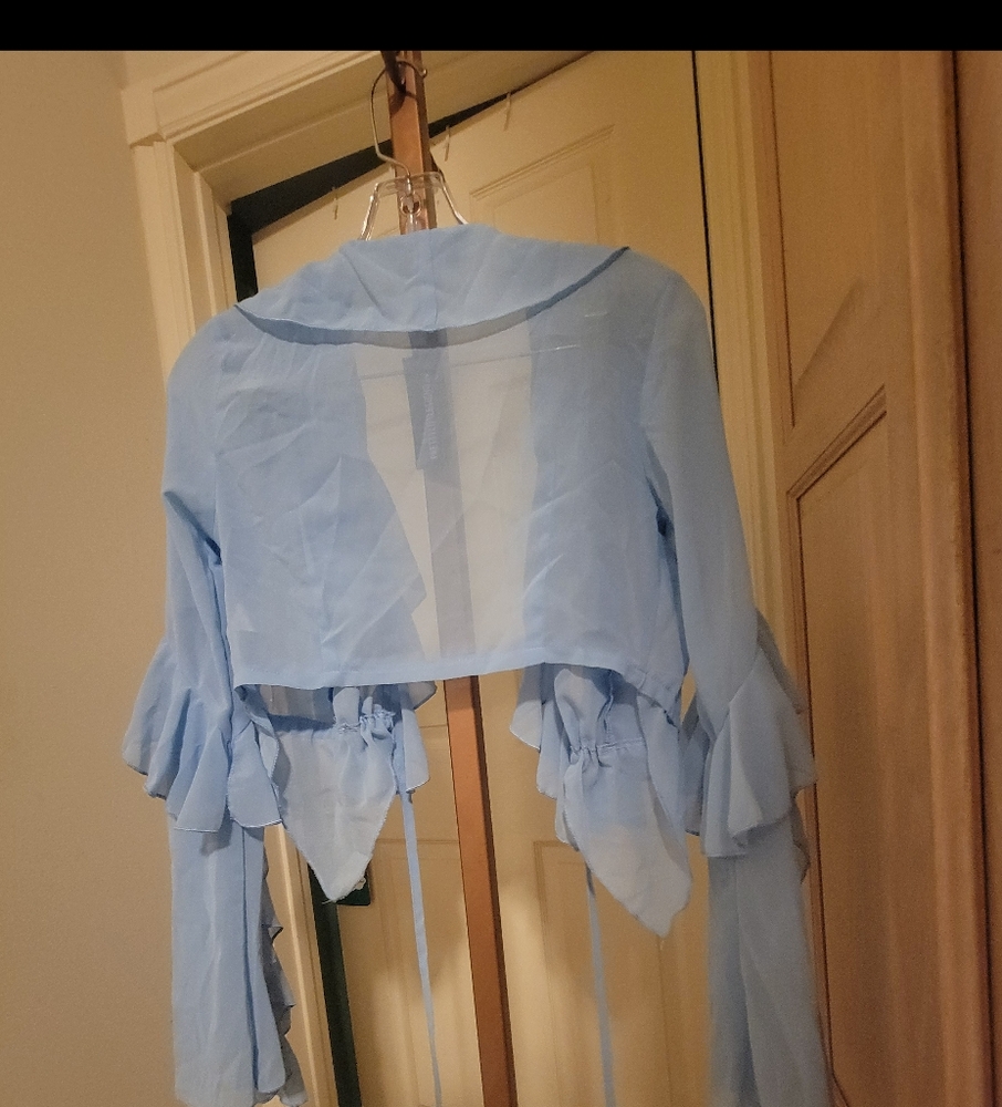 PrettyLittleThing Blue Ruffled Tie Front Blouse